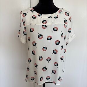 LOFT White and Black Boxy Short Sleeve Blouse Small